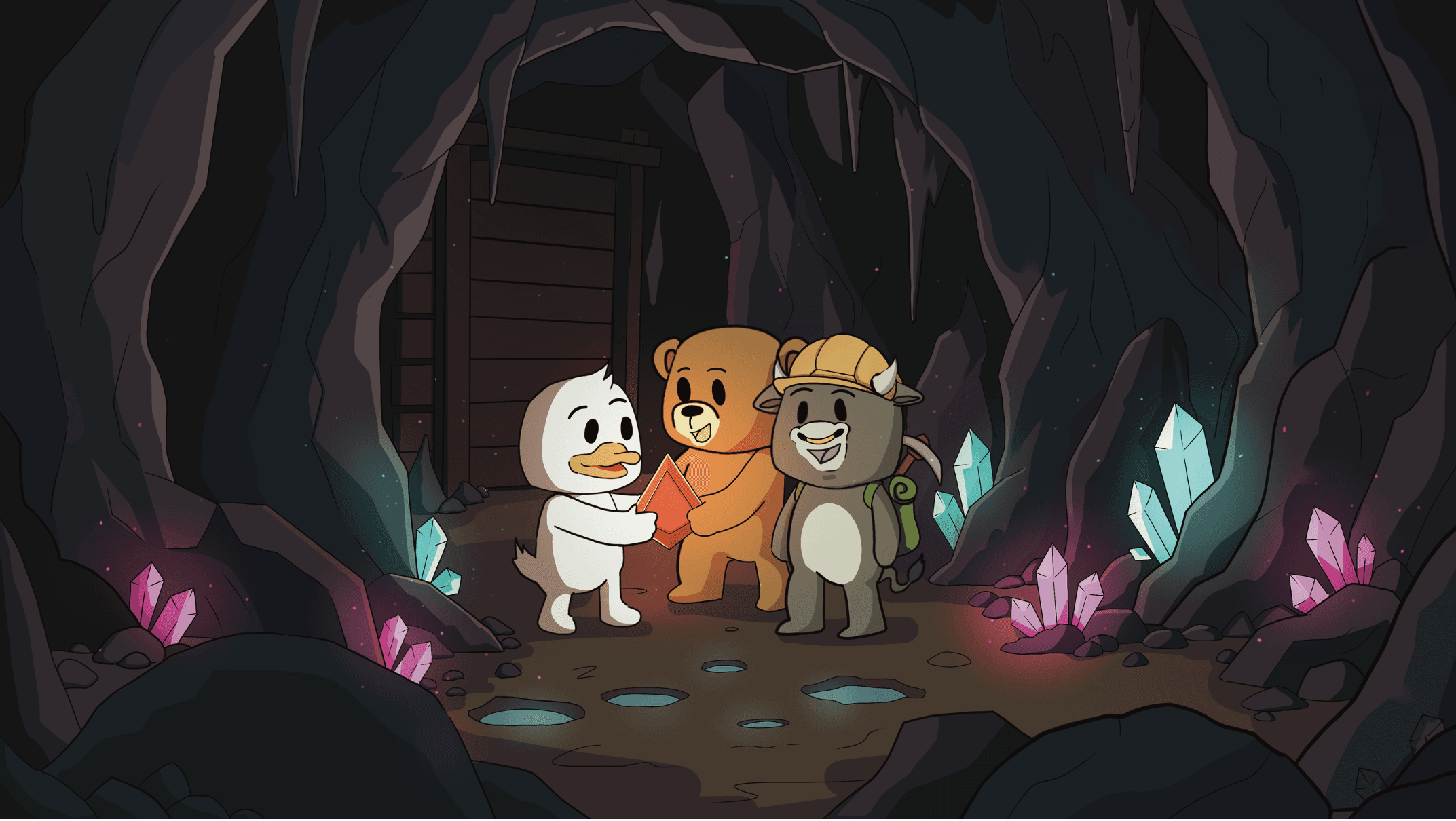 Chonkas exploring a crystal cave